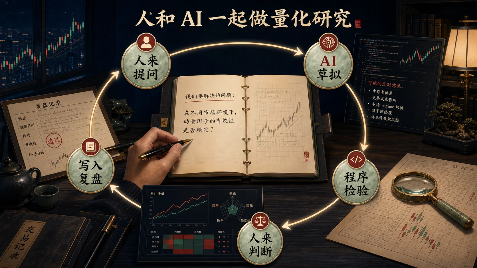 人提出问题，AI 草拟，程序检验，人再判断并写入复盘