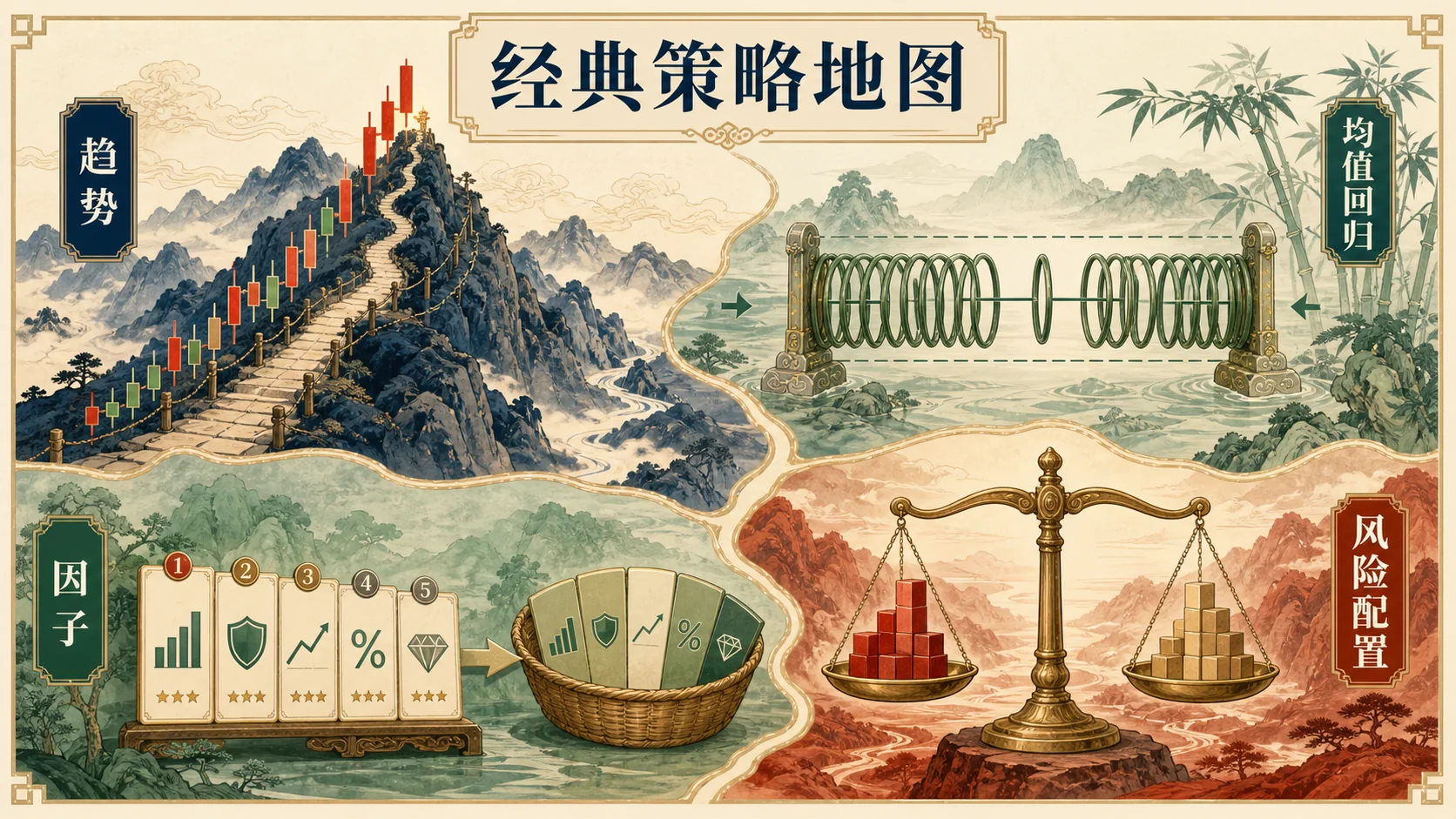 趋势、均值回归、因子与风险配置组成的经典策略地图