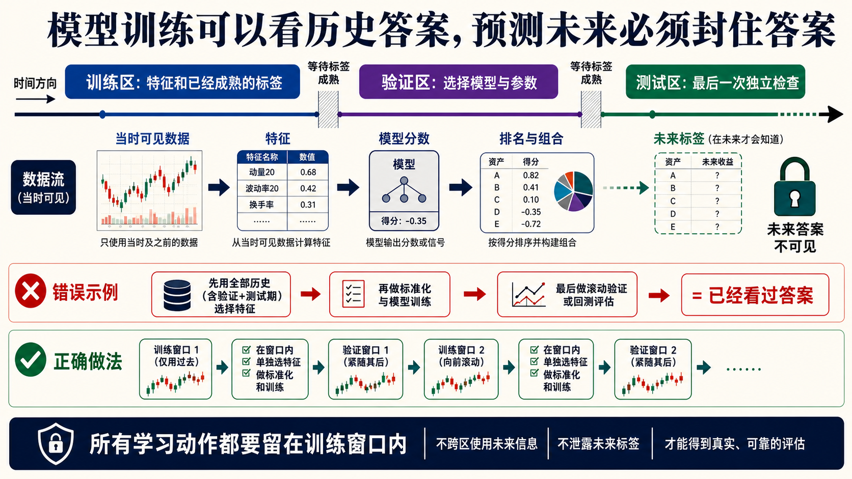 机器学习训练时可以阅读过去答案，预测新日期时未来答案必须被封住