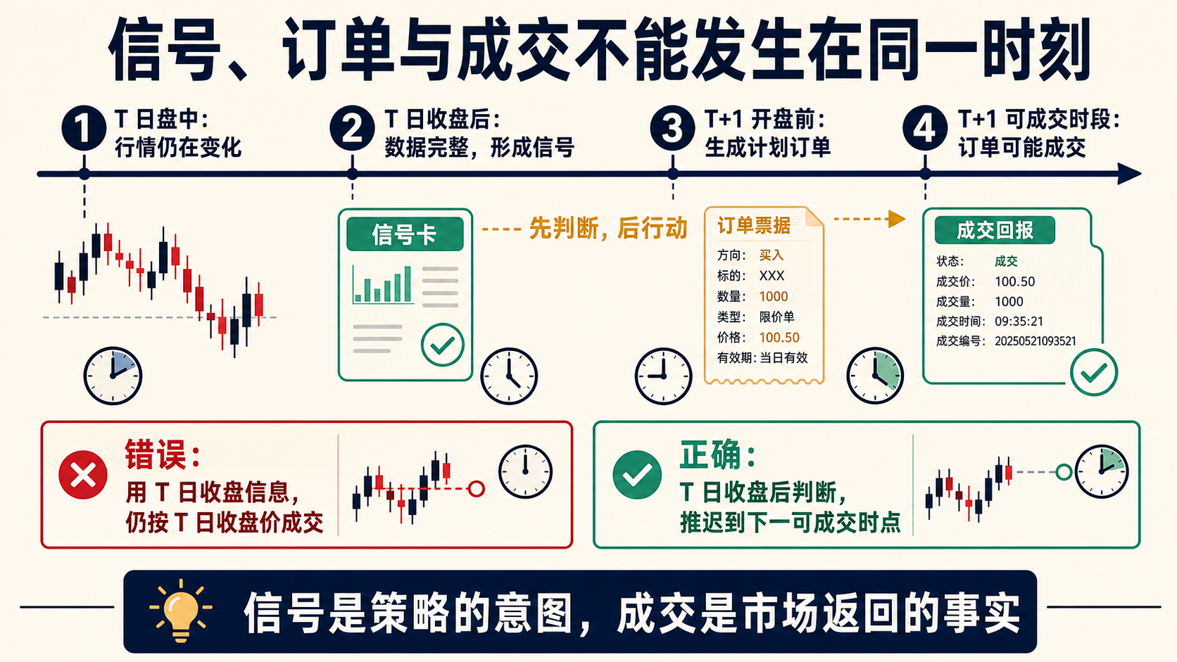 夜晚收盘后形成规则判断,订单到第二天开盘才执行